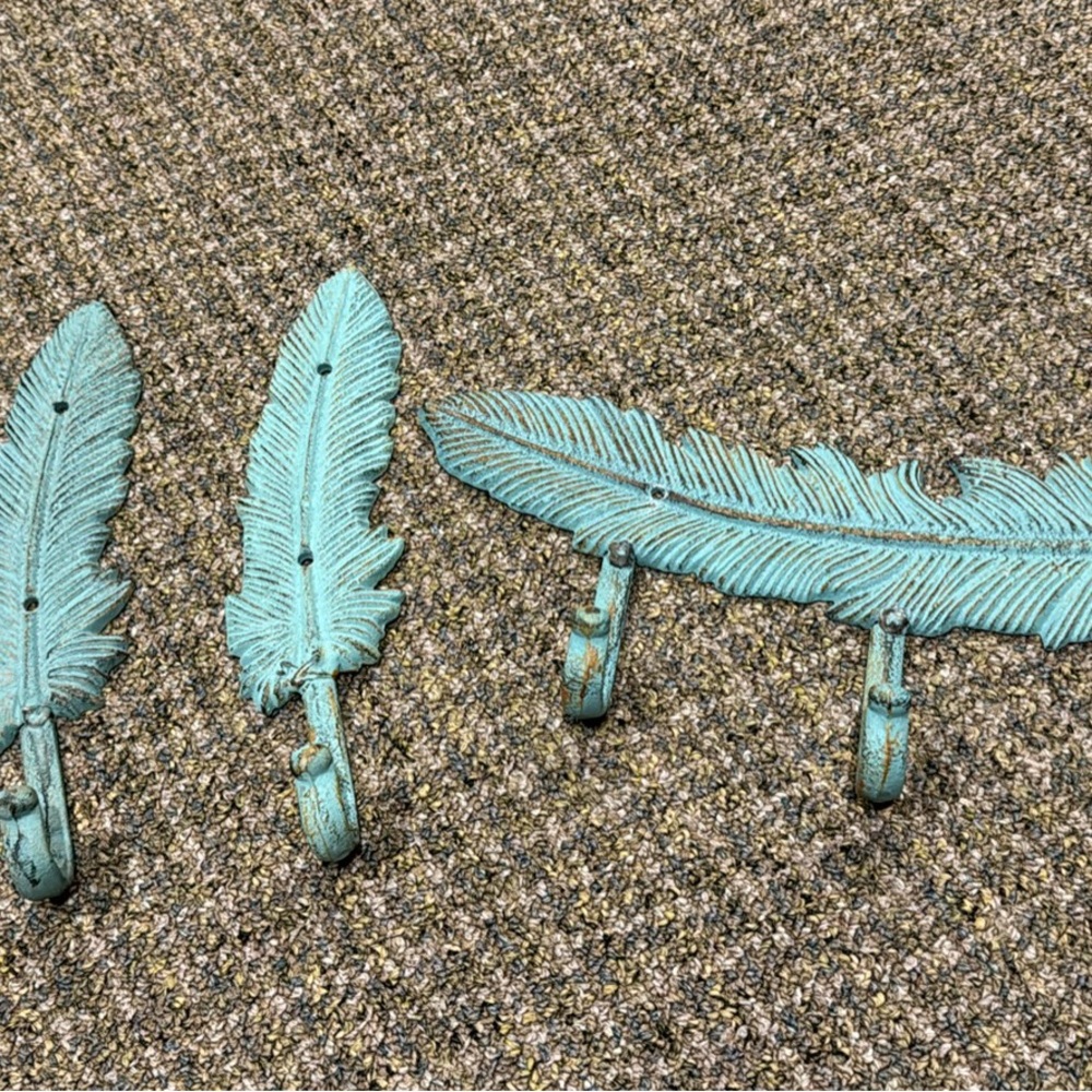 Decorative hooks. Feather shaped.  Set of three